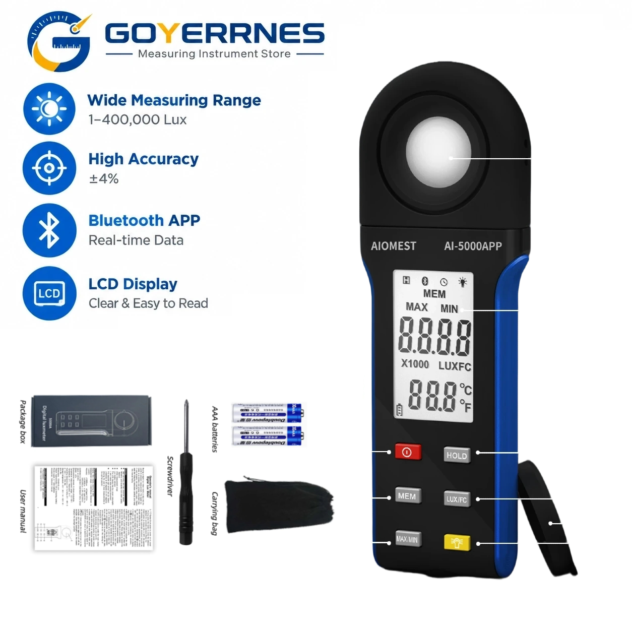 Photography Lighting Home - Digital Lux Meter 1-400000Lux Bluetooth Illuminance