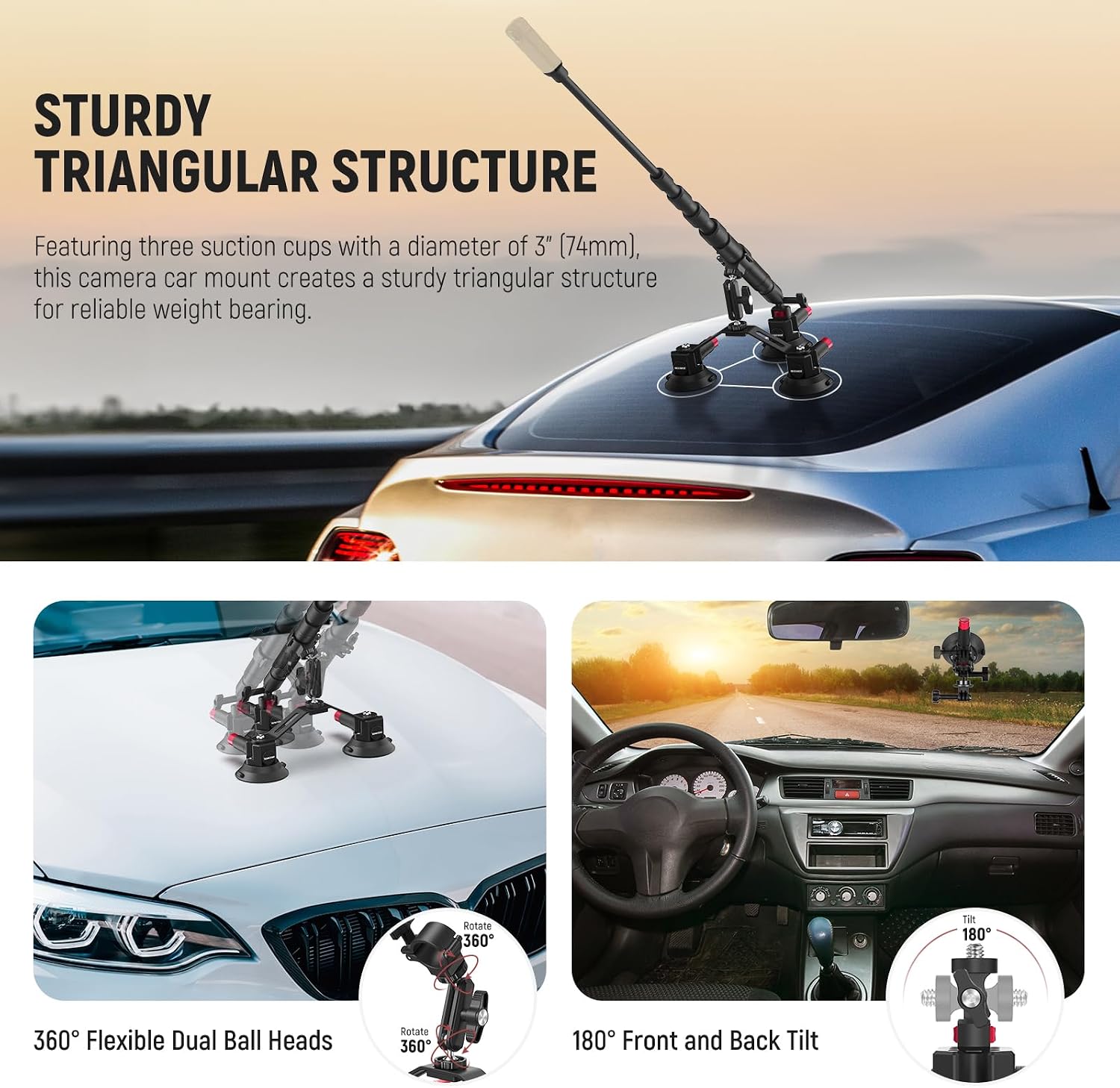 NEEWER Triple Suction Cup Car  - Insta360 Camera X4 ulasan dan harga